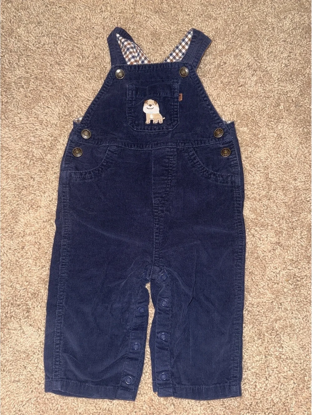 Carter's Baby Boys Navy Blue Corduroy Overalls with Pug Embroidery Size 12M